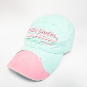South Padre Island, TX Distressed 6 Panel Hook and Loop Baseball Cap Hat Lucky 7